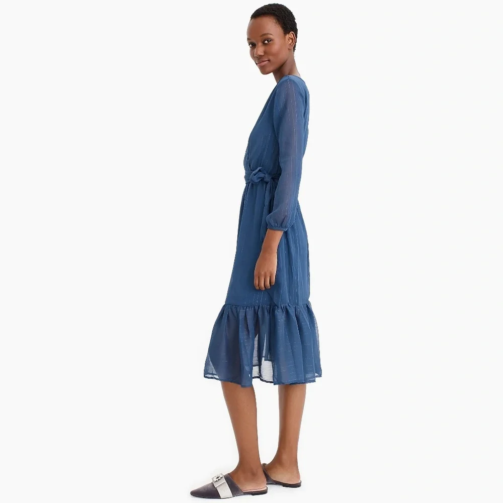 J.Crew Point Sur‎ Faux-Wrap Dress in Lurex® Chiffon